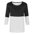 thumbnail image 4 of IROINNID Womens 3/4 Sleeves Tops Printed Loose T-shirt Mid-length Blouse Round Neck Home Tops,Black, 4 of 4