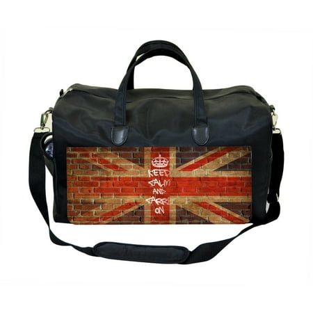 Keep Calm And Carry On Large Black Duffel Style Weekender Carry On Satchel