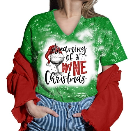 

NECHOLOGY Long Cotton Tops Women Christmas Printed Shirt For Womens Casual Short Tie Dye plus Size Camisole Bra Shirt Green X-Large