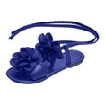 thumbnail image 6 of Gladiator Sandals for Women Solid Color Flower Strappy Lace up Open Toe Flat Shoes Summer Beach Vacation Casual Footwear Blue Size 10.5, 6 of 7