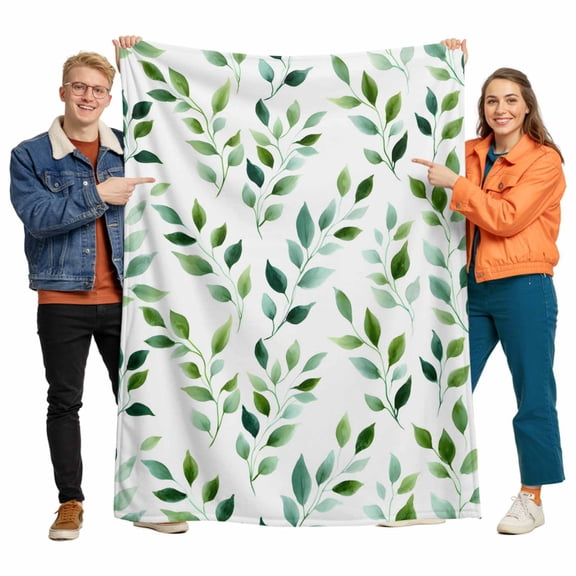 Flannel Throw Blanket for Couch Sofa Bed, Spring Watercolors Plants Soft Cozy Warm Fuzzy Blanket 40x50in