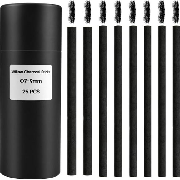 Willow Charcoal Sticks for Drawing,Charcoal Pencils Set of 25,Art Sticks of Willow Charcoal,Soft Black Charcoal Sticks for Sketching,Willow Sketch Charcoal Pencils (Black)