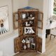 thumbnail image 5 of Armario esquinero alto rústico – 170 cm, vitrina con puertas de vidrio, 6 estantes ajustables – Organizador de madera para cocina, salón o baño – Ahorra espacio – Marrón vintage, 5 of 6