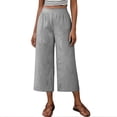 thumbnail image 2 of Women's Striped Linen Capris Straight Leg Elastic Waisted Dress Casual Cropped Trousers for Work Travel Gray XL, 2 of 9