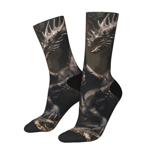 Balery Medieval Knight And Dragon Calcetas Largas con Estampado para Hombre y Mujer – Suaves y Transpirables, Talla Única (US 5-11)