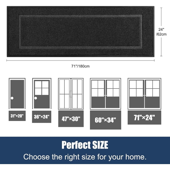 Extra Large Front Door Mat Outside Entrance Indoor Doormat, 71" x 24" Outdoor Mats for  Waterproof, Outdoor Door Mats for Outside Entry, Indoor Rugs for Entryway, Sturdy Natural Rubber, Black