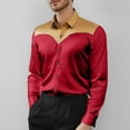 thumbnail image 2 of XDZJLR Men Shirts Fashion Color Combination Long Sleeved Large Size Casual Tee, 2 of 7