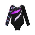 thumbnail image 3 of Doomiva Kids Girls Print Long Sleeve Gymnastics Dance Leotard Yoga Ballet Bodysuit Biketard Unitard Black&Purple 8, 3 of 7