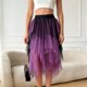 thumbnail image 3 of Falda de Alta Cintura Elástica de las Mujeres Falda Asimétrica en Capas de Cintura Alta con Diseño de Gradiente, Tela Suave Transpirable Midi Casual para el Verano, 3 of 8