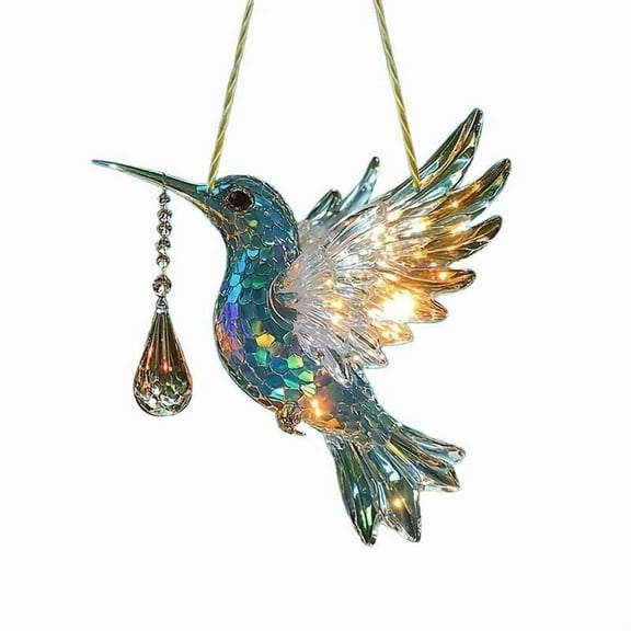 Wadada Crystal Hummingbird Stained Art Ornament, Stained Glass Birds for Window, Crystal Acrylic Birds Hanging Suncatcher, Double-Sided Appeal for Window/Indoor/Gardens (1PCS)
