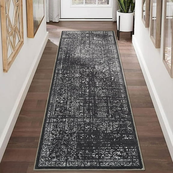 Hallway Runner Rug 2x6 - Black Kitchen Rugs Non Slip Washable Soft Touch Carpet Runner Rug Stylish Rug Runner Home Kitchen