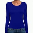 thumbnail image 4 of Towmus Women Long Sleeve Basic Tops Solid Color Fall Shirt Crew Neck Slim Fitted Winter Clothes, Blue, 2XL, 4 of 6