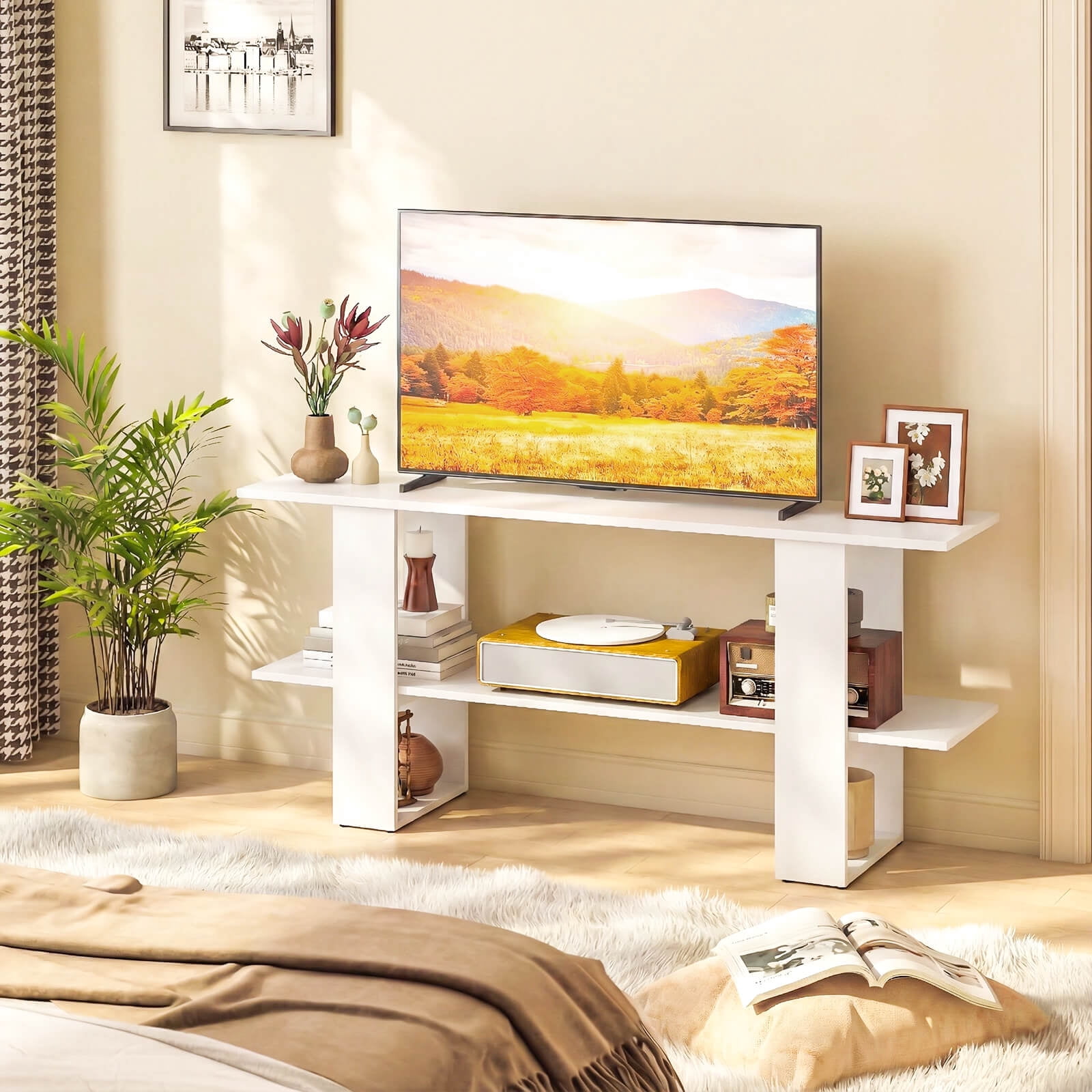 Costway TV Stand for up to 55” TV, Entertainment Center with Storage Shelf for Living Room White