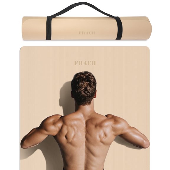 Frach Yoga Mat Extra Wide 31.5",0.3" Thick with Strap,Eco-friendly Anti-Slip Workout Mat for Outdoor and Home,Travel and Gym(Beige)