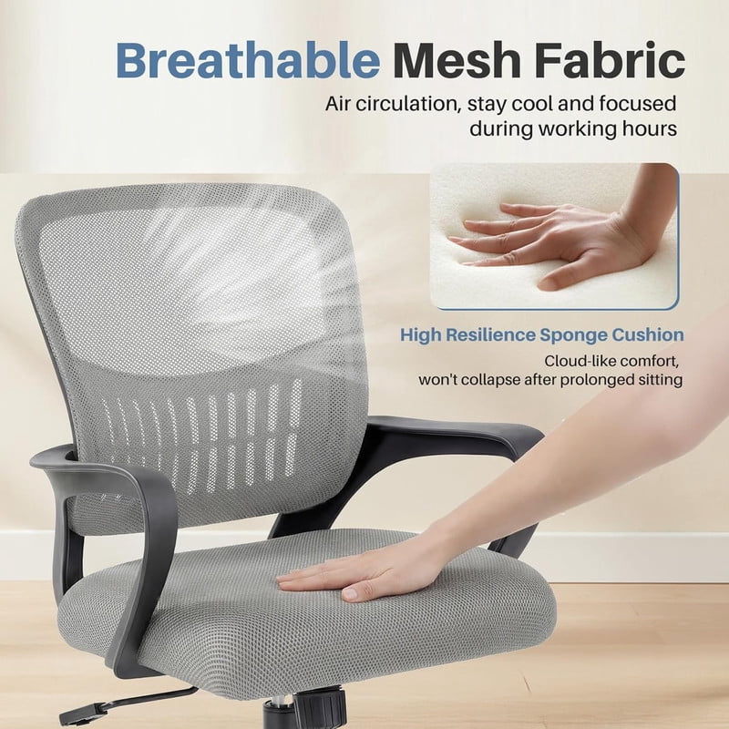 Bigleap Ergonomic Mesh Office Chair – Home Desk Chair with Lumbar Support, Gray Computer Chair