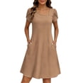 thumbnail image 6 of Admvng Women's Dresses Short Sleeve Square Neck Pocket Stretchy Casual A-Line Dress, 6 of 9