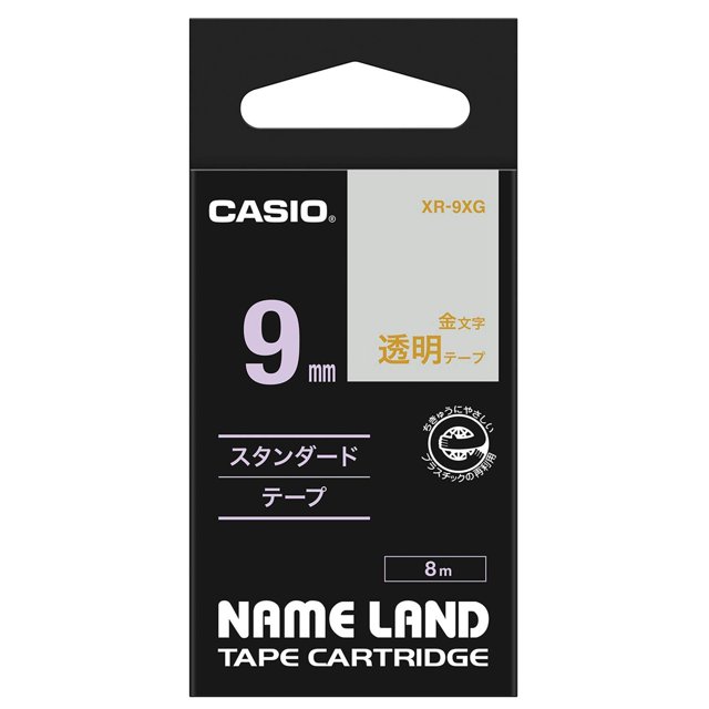 Casio Nameland Label Writer Véritable Ruban Adhésif 9mm XR-9XG Lettres Dorées Transparentes