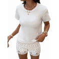 thumbnail image 3 of Womens Casual Vacation Round Neck Short Sleeve Loose Top Sweater Summer Knit Pullover White S, 3 of 9
