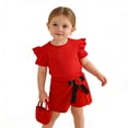thumbnail image 4 of WRKEKC Girls 2 piece Outfits Short Sleeve Ribbed Top and Bow Skirt Pants with Bag 3 Piece for 6 Months-3 Years, 4 of 9