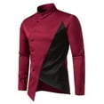 thumbnail image 5 of Men's Trendy Colorblock Shirts Henley Neck Asymmetric Button Up Long Sleeve Casual Slim Blouses 2025 Fall Trendy Tops, 5 of 6