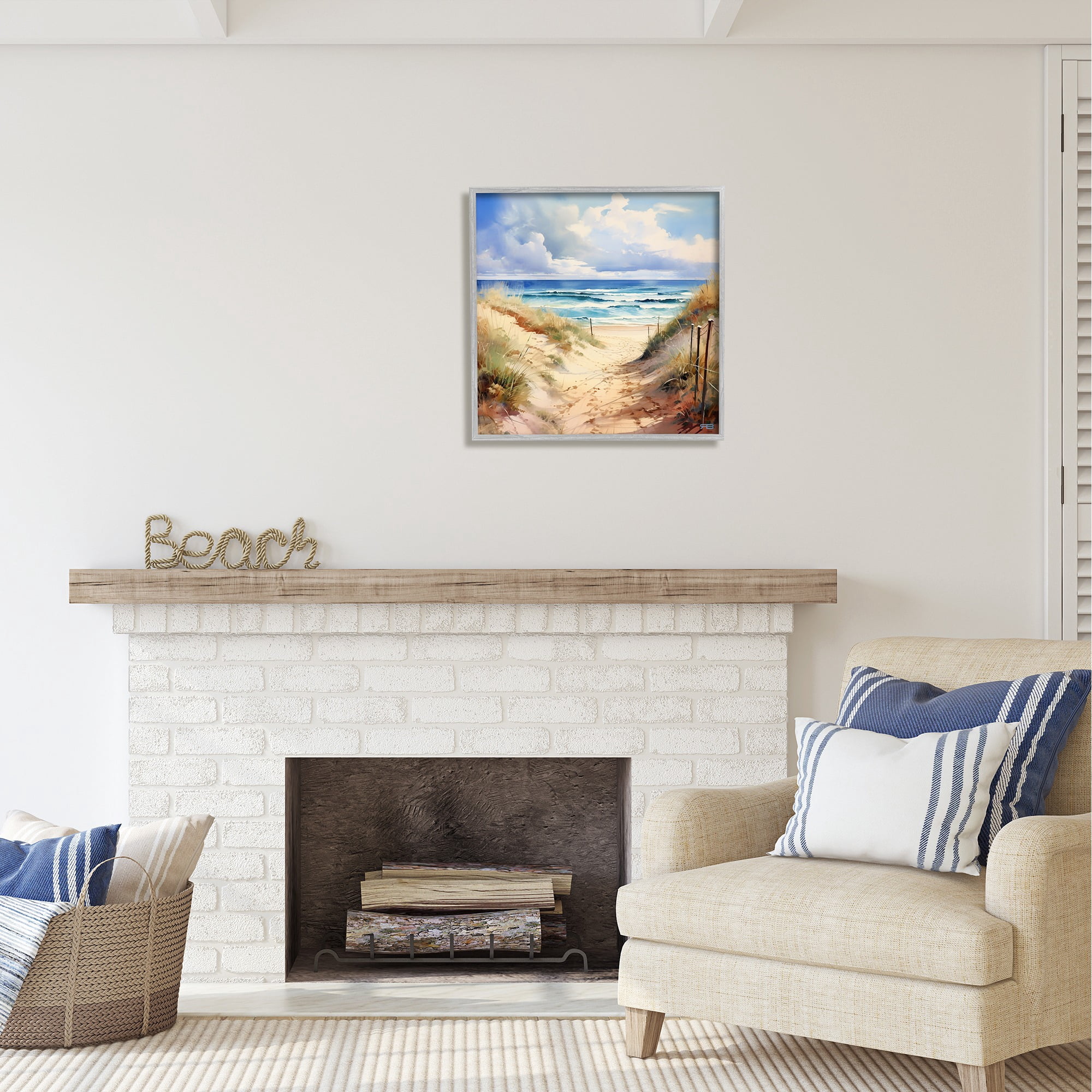 Stupell Industries Cloudy Summer Coast Landscape Painting Gray Framed Art Print Wall Art, 24 x 24