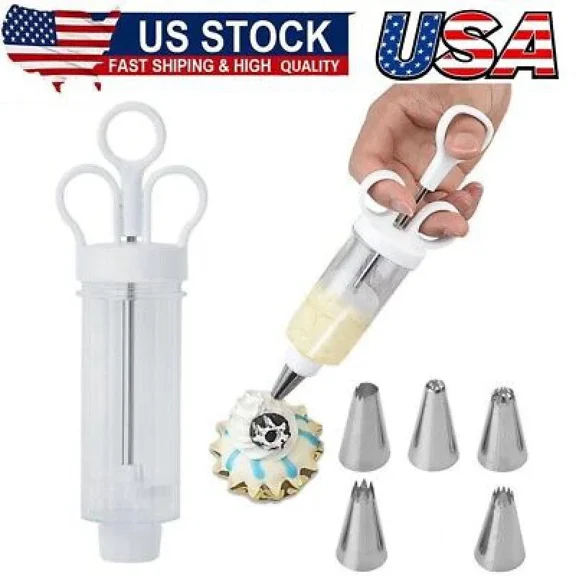 Cake Decorating Gun, Cupcake Icing Piping Kit,With 5 Stainless Steel Piping Tips