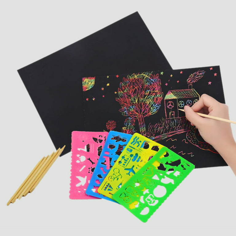 Rainbow Scratch Paper Art Set for Kids w/ Wooden Stylus (50 Pcs
