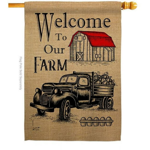 Angeleno Heritage H137191-BO Welcome Farm Country Living Primitive 28 x 40 in. Double-Sided Decorative Vertical House Flags for Decoration Banner Garden Yard Gift