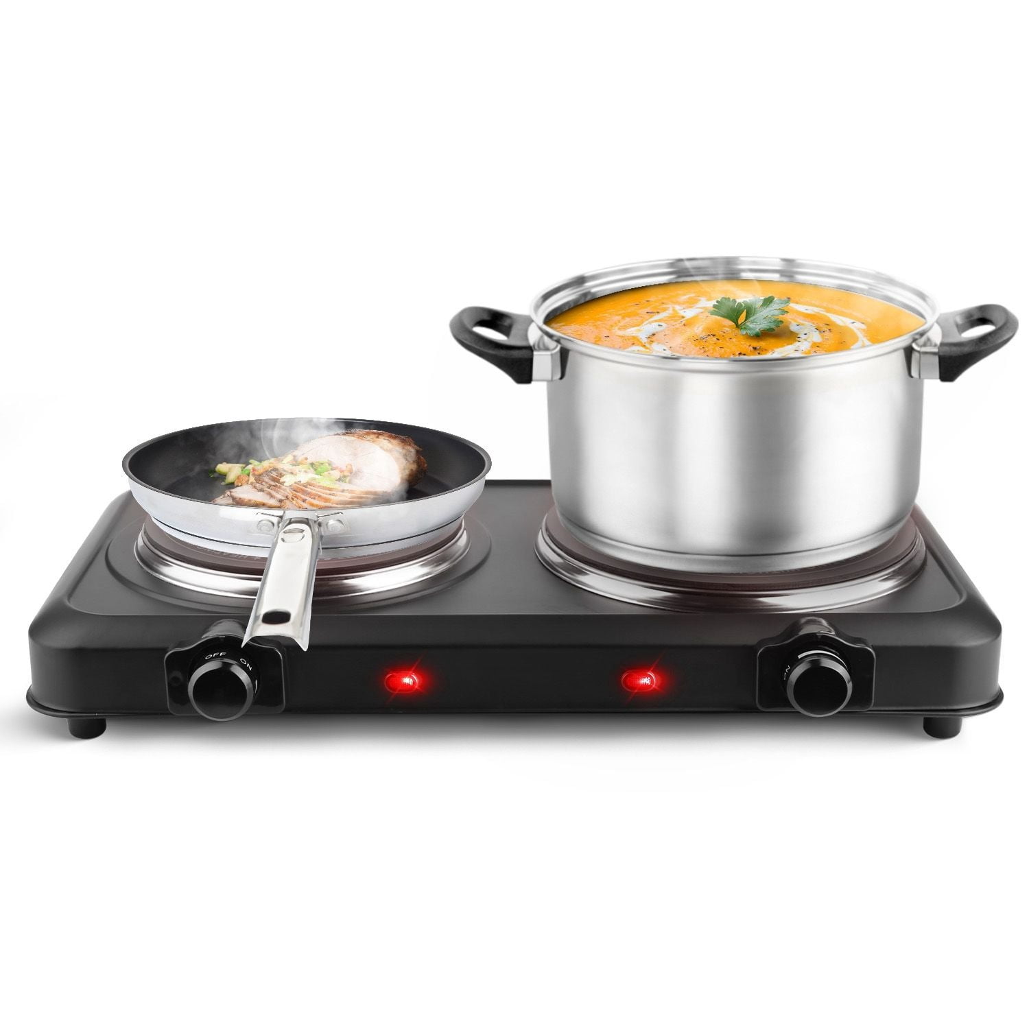 Infrared Dual Burner Electric Hot Plate 1800W Countertop Stove with 1000W & 800W Glass Plates 302-1022℉ Stepless Temp Auto Shut-Off Compact Portable for Dorms RVs & Apartments Black/White (US Plug)