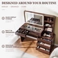 thumbnail image 5 of Modern Glass Top Vanity Desk with LED Mirror and Touch Switch, Makeup Vanity Table with Storage Drawers, Bedroom Dressing Table with Cruved Design, 5 of 9