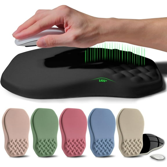 Ergonomic Raised Mouse Pad Wrist Support with Bilateral Slope Memory Foam Mousepad for Wrist Rest and Carpal Tunnel Pain Relief 11.8x7.9〃 Black