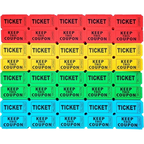 Osmanthus 1000 Pairs 2000 Pcs Raffle Tickets, 50/50 Double Raffle Tickets, 250 Double Tickets Per Stack, for Events, Entry, Carnivals, and Door Prizes (Blue/Red/Green/Yellow)