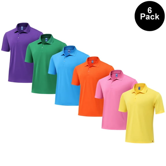 Zfeel Men's Short Sleeve pure Dry Fit poly Polo Shirt, UV protection Assorted Color Tee, 6 Pack, S