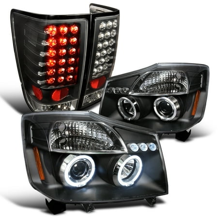 - Spec-D Tuning 2004-2015 Nissan Titan Halo Led Chrome Projector Headlights, Led Tail Lights (Left + Right) 04 05 06 15