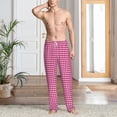 thumbnail image 5 of Uemuo Pink Gingham Pattern Men's Wide Leg Palazzo Lounge Pants with Pockets Light Weight Loose Comfy Casual Pajama Pants-Small, 5 of 9