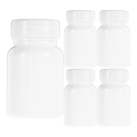 LULULION 5Pcs Small Medicine Containers White PET Empty Pill Bottles with Caps for Secure Sealing and Daily Use