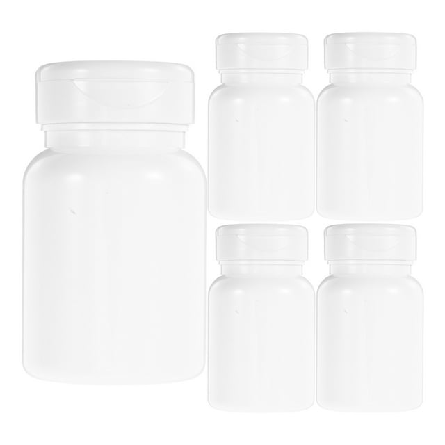 5pcs Empty Plastic Medicine Pill Bottle Container Solid Powder Medicine Chemical Bottles Empty Pill Bottle Plastic Medicine Bottle for Portable Storage and Dispensing 80cc