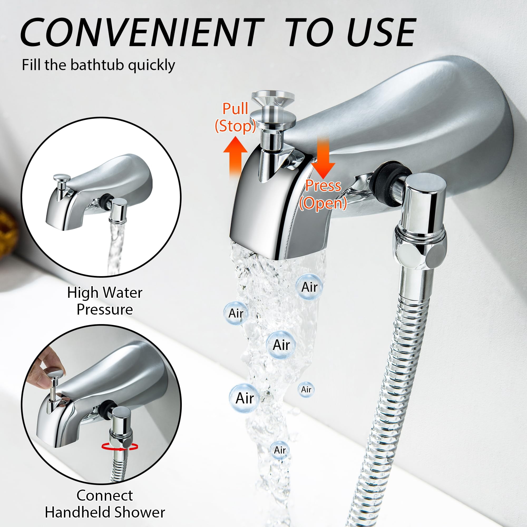 Chrome Tub Spout With Diverter, All Metal Bathtub Faucet Set