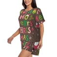 thumbnail image 2 of Fuzoiu Ho Ho Ho Merry Christmas Print Women's Short-Sleeved Pajama Set,Lounge Sleepwear Set,Womens Pajama Sets 2 Piece,Button-Up Top and Shorts with Pockets-Medium, 2 of 7