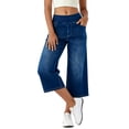 thumbnail image 2 of ClodeEU Women's Elastic Waist Denim Capri Pants with Pockets,Casual Cropped Jeans Blue,Womens Plus XL, 2 of 6