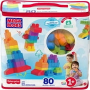 MEGA BLOKS First Builders Big Building Bag Toy Blocks with Storage Bag for Toddler - 80pc Pink