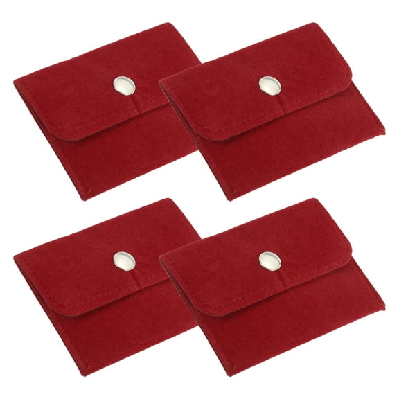 Uxcell 4x3 Inch Jewelry Pouch 4 Pack Velvet Pouches Snap Button Storage Bag for Rings Necklaces, Red