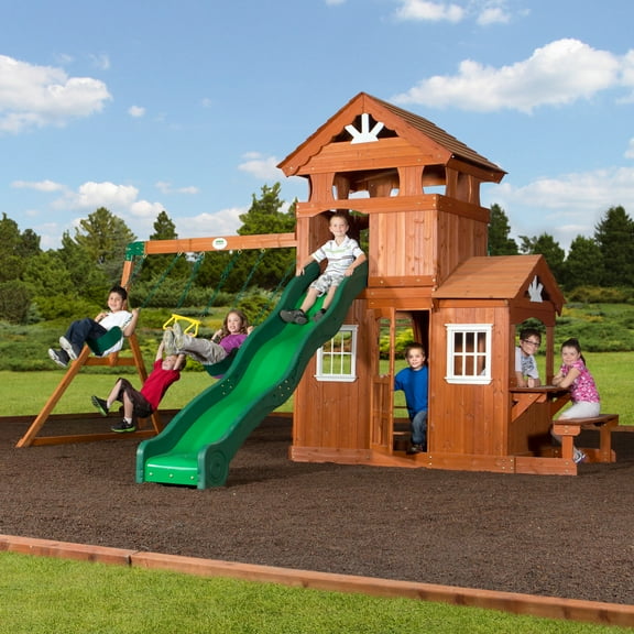 Backyard Discovery Shenandoah Cedar Wood Swing Set, Slide, Clubhouse, Playhouse, Kitchen