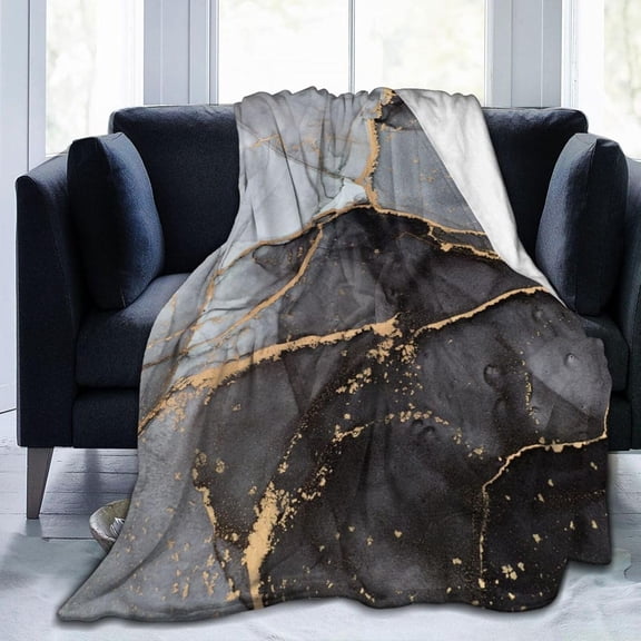 Marble Fleece Blanket Lightweight Ultra-Soft Grey and Black Marbling Throw Blanket for Sofa Couch Bed Camping Travel - Super Soft Cozy Microfiber Blanket 60"X50"