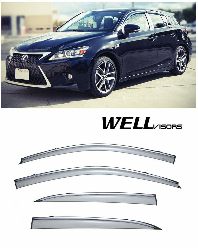 WellVisors Replacement for 2011-2017 Lexus CT200H Clip-ON Chrome Trim Smoke Tinted Side Rain Guard Window Visors Deflectors 3-847LX016 