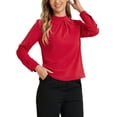thumbnail image 4 of BLUSA DE CHIFFON CON CUELLO ALTO INSPIRADA EN CHIC OTOÑO INVIERNO PARA MUJER, CAMISA DE MANGA LARGA DE NEGOCIOS CASUAL TAMAÑO XS ROJO, 4 of 6