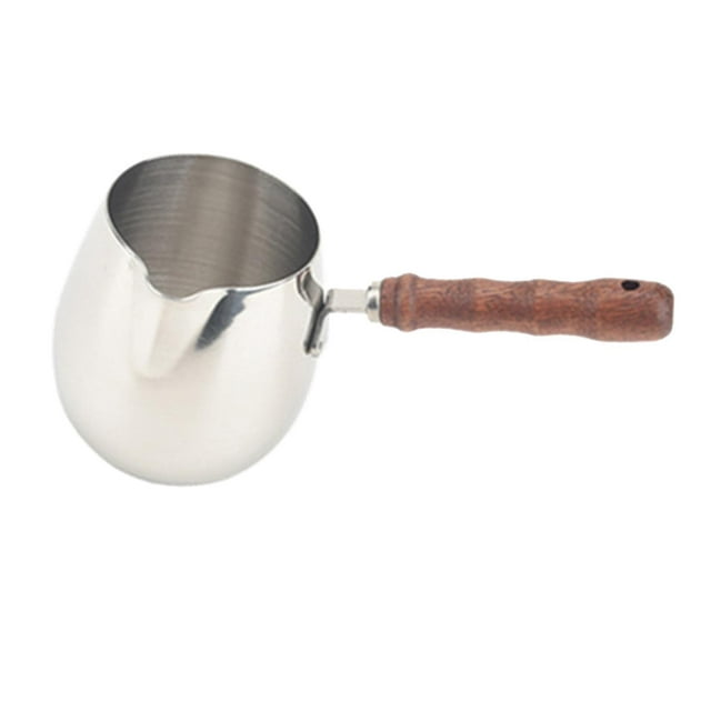 Cafetera turca de Metal con mango largo de madera, calentador de leche, mango resistente al calor con boquilla para verter, fabricante de Chocolate 420ml