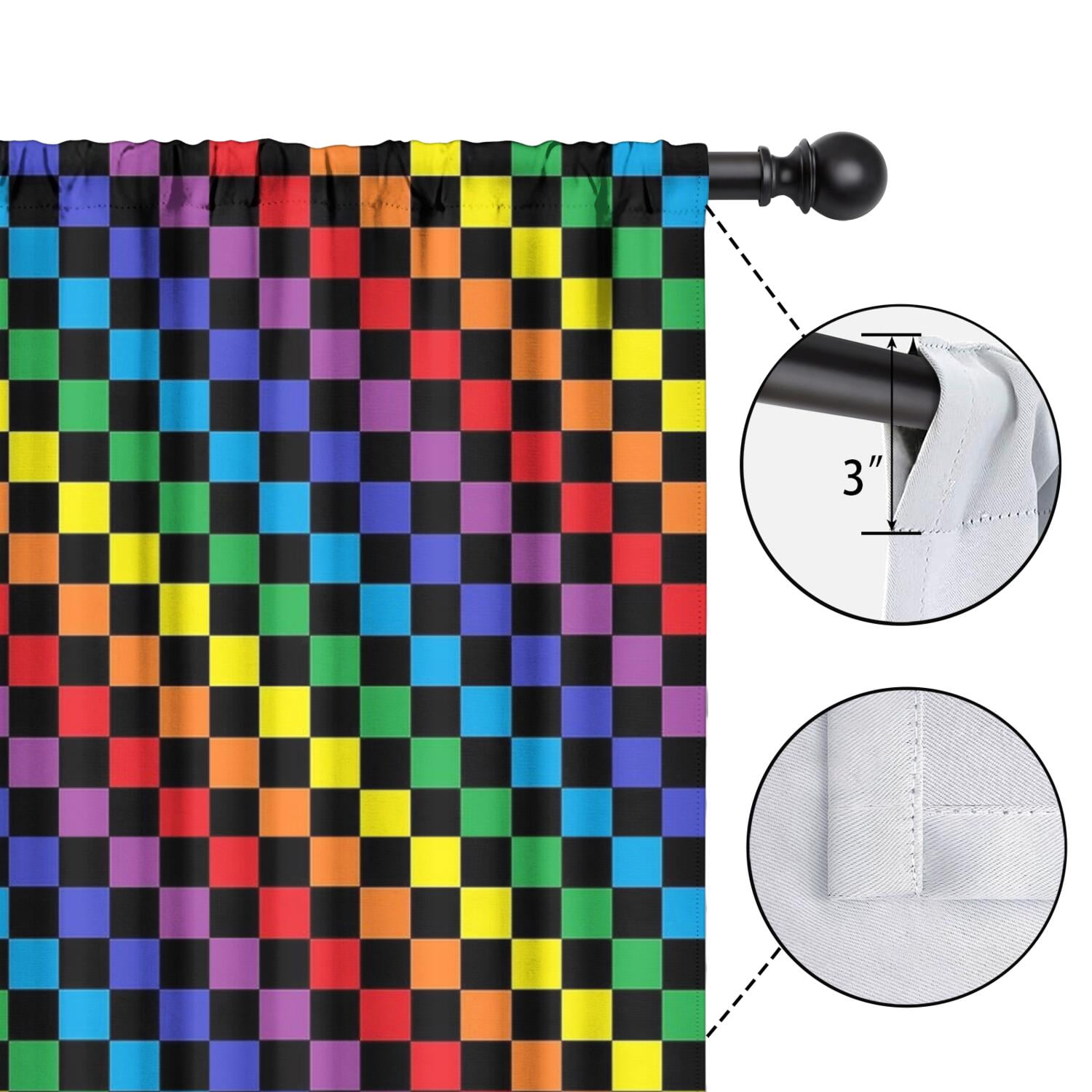 Blackout Kids Curtains,Rainbow Checkerboard Childrens Insulated Curtains Set Of 2,Bedroom Essentials,Toddler Room Decor 42"x54"(106x137cm)
