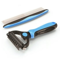 Pet Grooming Combo Pet Grooming Brush&Comb Set- Blue Deshedding Brush with Metal Comb for Detangling and Dematting Long, Matted Fur on Cats and Dogs