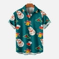thumbnail image 2 of IROINNID Christmas Ugly T-Shirt for Men Funny Print Hawaiian Tops Xmas Vacation Holiday Gift Button Up Green Shirt,Blue, 2 of 5